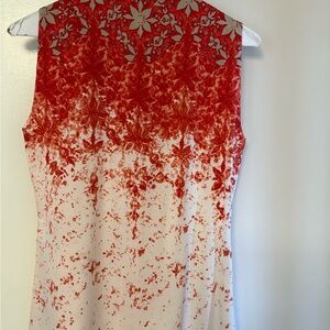 Orange and White Floral Ombre Sleeveless silk top. Elie Taharie.